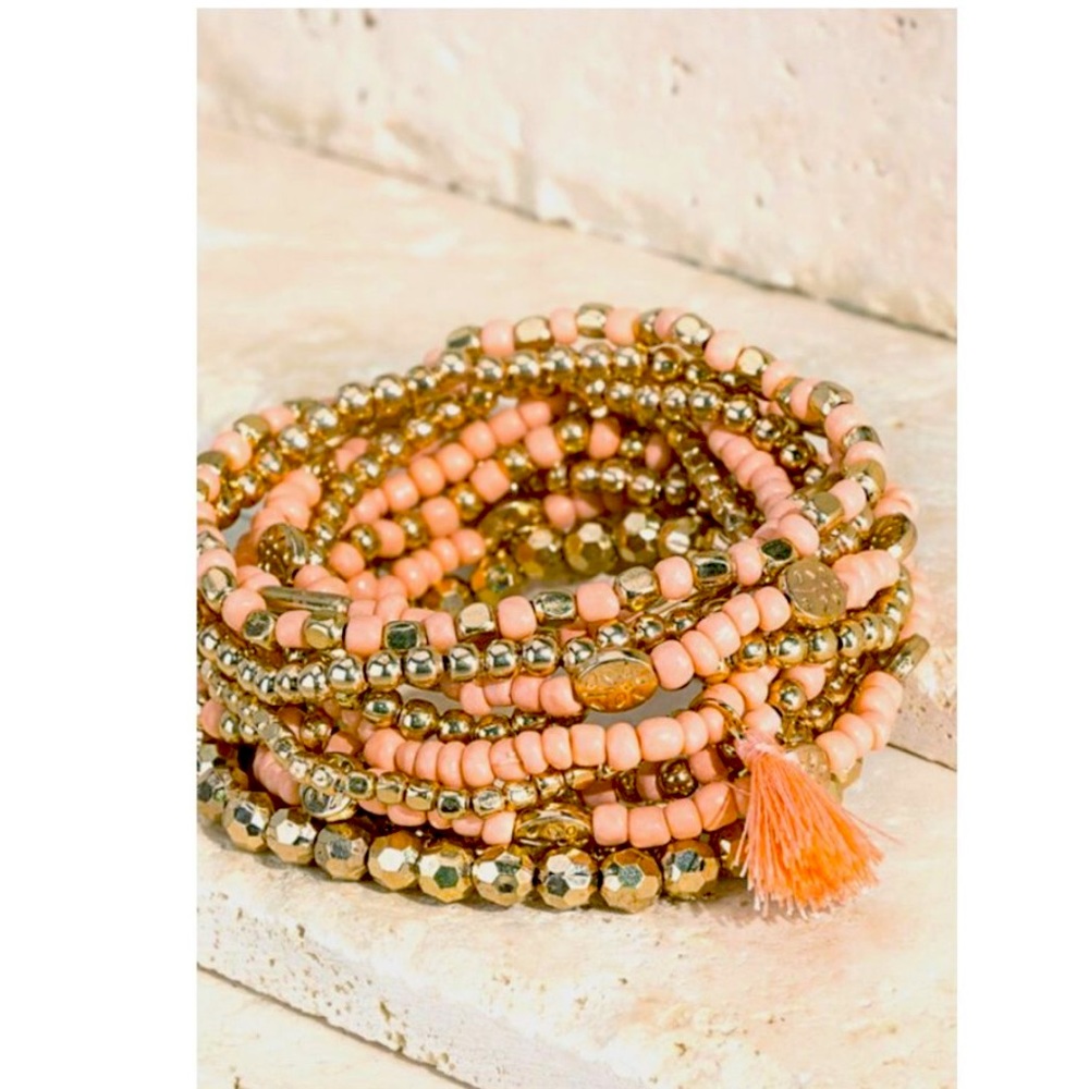Peach twelve strand stretch bracelet bundle